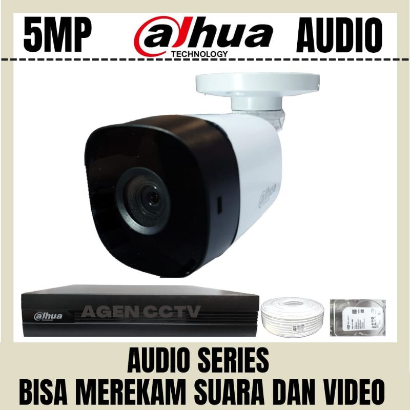 PAKET CCTV DAHUA 5MP 4 CHANNEL 1 KAMERA AUDIO BISA MEREKAM SUARA DAN VIDEO