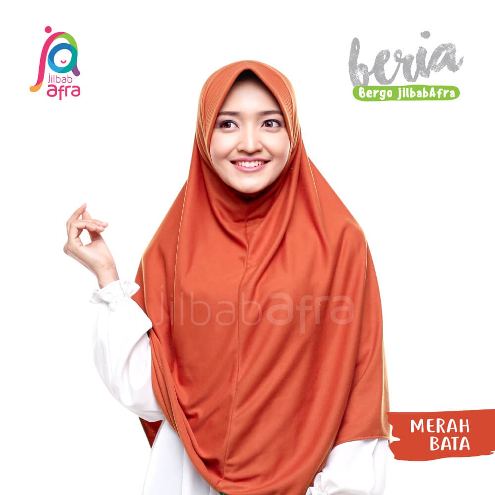 Jilbab Beria Merah Bata - Bergo Jilbab Afra - Hijab Instan Bahan Kaos, Adem &amp; Lembut