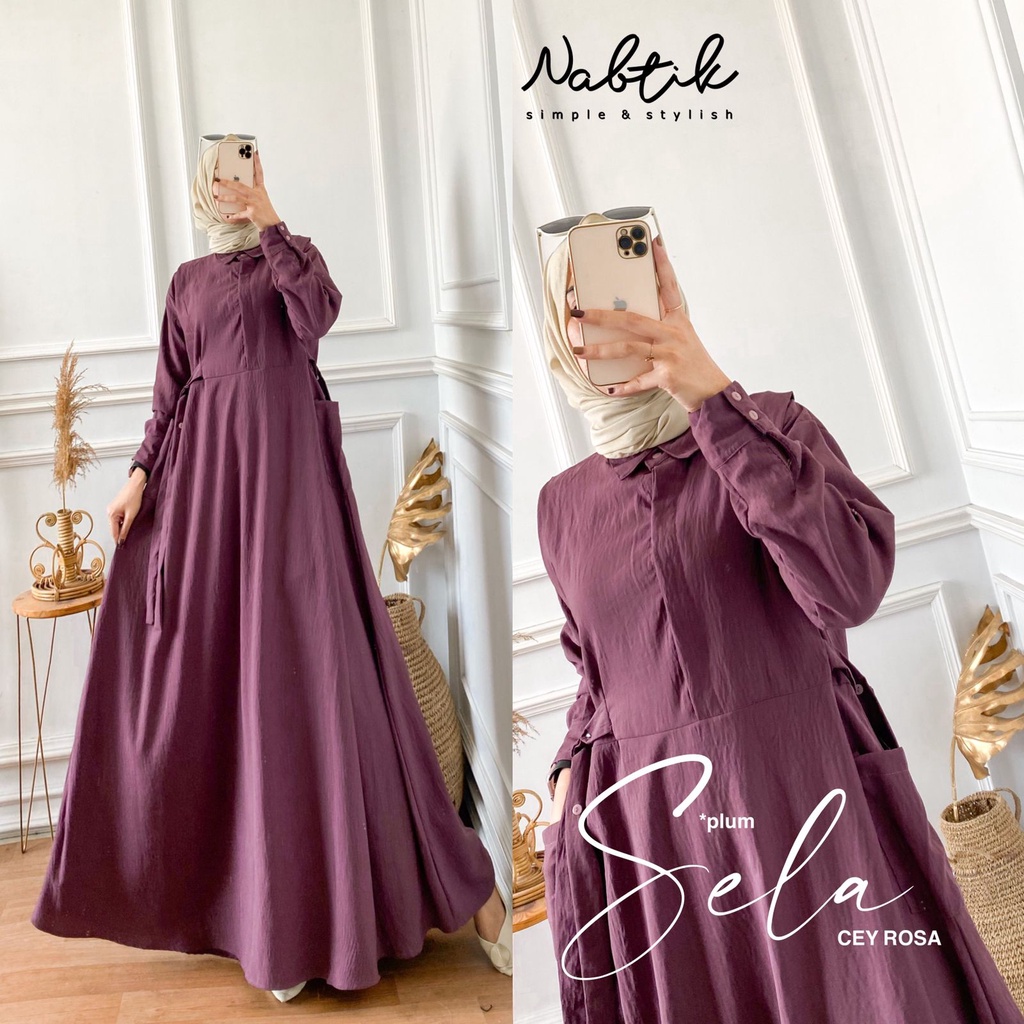 ready || SELA DRESS NABTIK ORI READY STOCK Gamis Crinkle Polos Cantik Paling Update