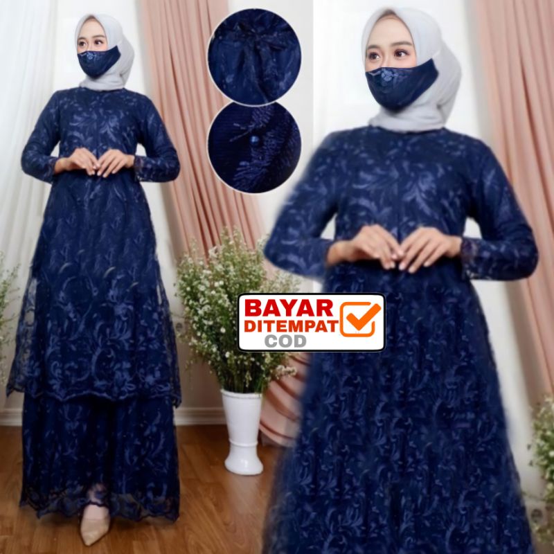 Gamis Brukat Tile Humaira L XL XXL/ Maxi Wanita /Maxi Terbaru / Maxi Muslim / Maxi Dress /-Navy