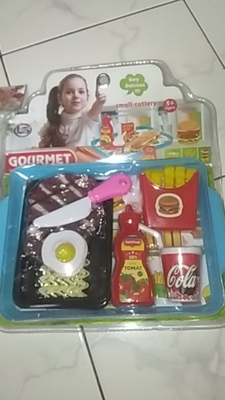 Lf 51big Tray Fast Food / Mainan Makanan Siap Saji Steak Potong Kentang Goreng Dll