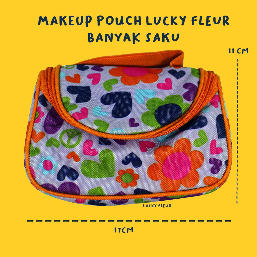 (COD) MAKEUP POUCH TAS KOSMETIK BANYAK SAKU BANYAK MOTIF LUCKY FLEUR