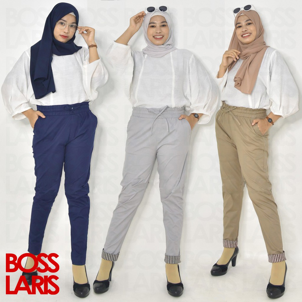 Bosslaris Celana Panjang Wanita Mambo Pants Stik Balik Bahan Katun Street Premium Celana Korea Hits
