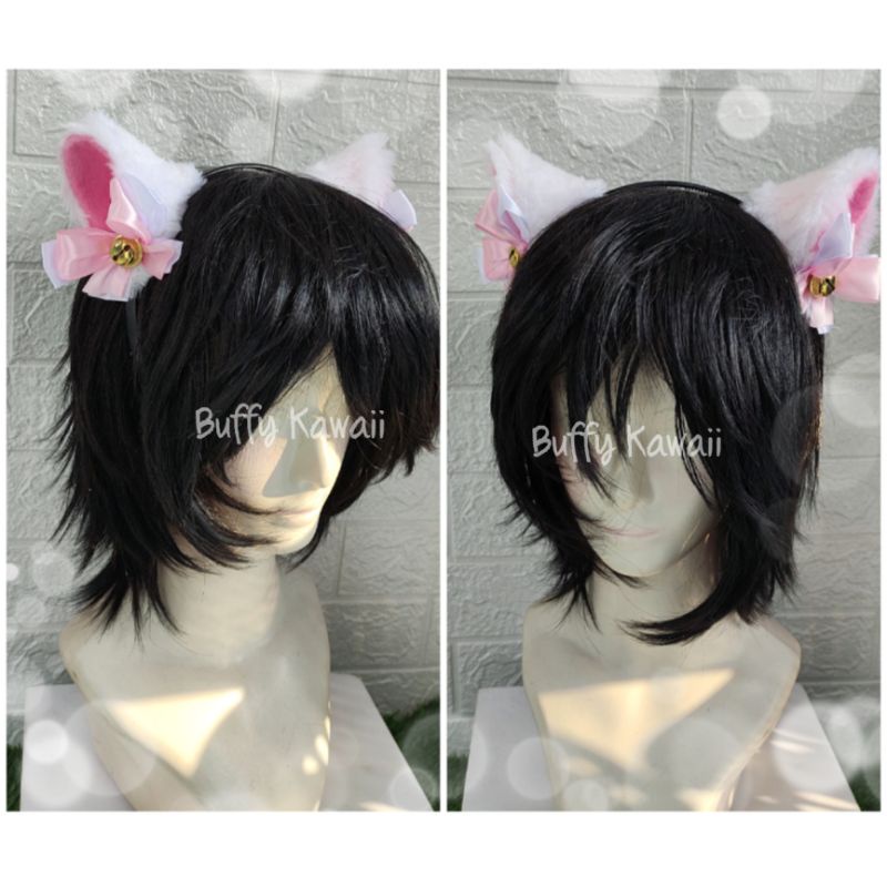 Bando kucing nekomimi pita tumpuk black pink hair accessories cosplay fashion kawaii cat ears bell