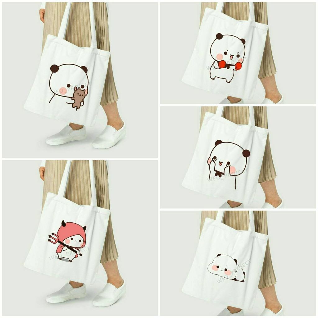 TOTE BAG KANVAS MURAH / TOTE BAG WANITA / TOTE BAG MOTIF YUYURIN PANDA