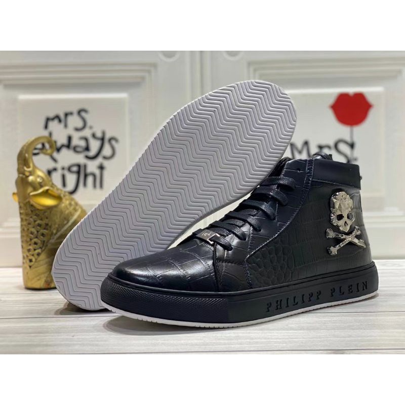 sepatu philipp plein sneaker boots mirror shoes men high end kulit hitam pp cowok P1SHOES