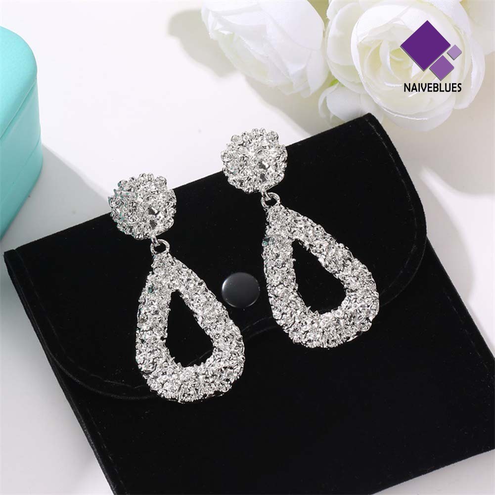 Anting Stud Desain Tetesan Air Geometris Timbul Rongga Gaya Bohemia Untuk Perhiasan Wanita