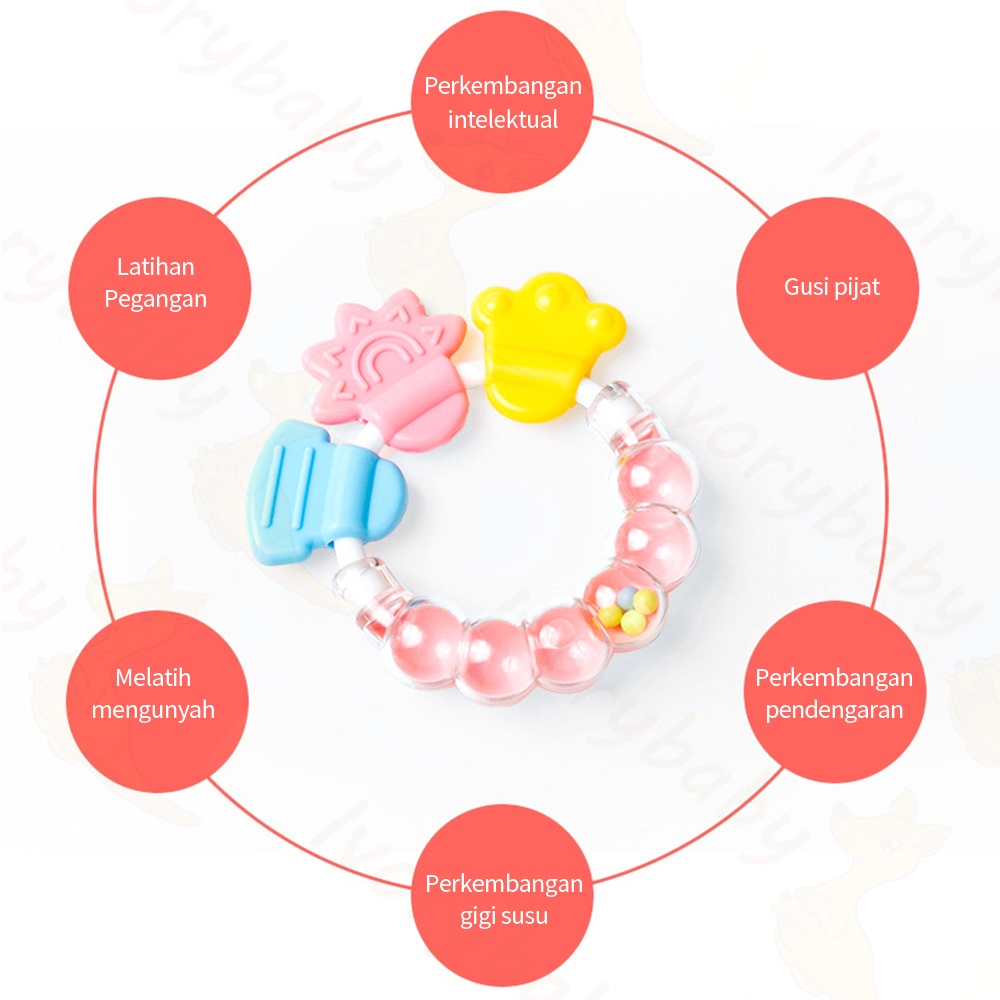 Ivorybaby Gigitan bayi silikon kerincingan Bulat teether rattle bayi