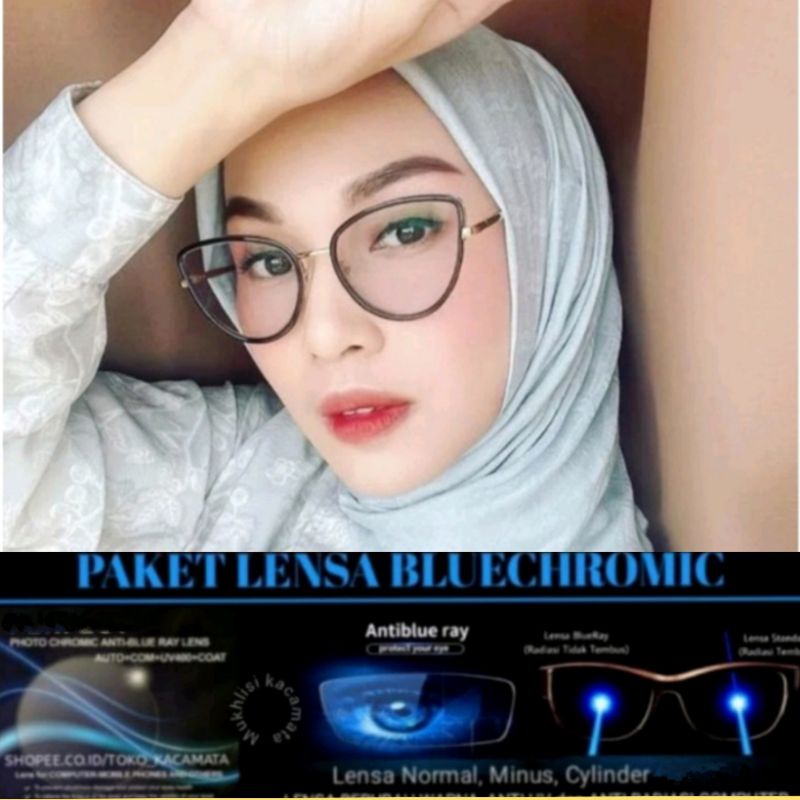 kacamata wanita cat Eye minus atau normal Anti radiasi frame amaya