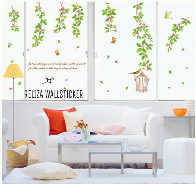 RELIZA WALL STICKER SANGKAR HIJAU BURUNG GREEN CAGE AY9084 STIKER DINDING