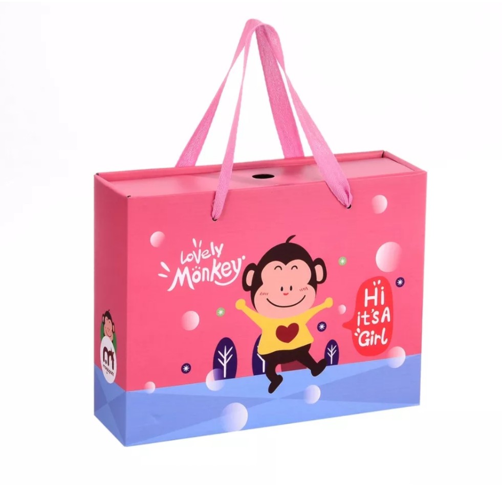 YBSS Kotak Hadiah Bayi Baru Lahir Gift Box Bayi Gift Box Natal Hadiah Ulangtahun 5010-MONKEY PINK