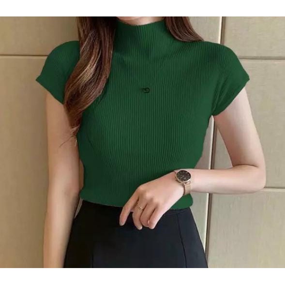 PRETTY Rajut Wanita TURTLENECK Lengan Pendek
