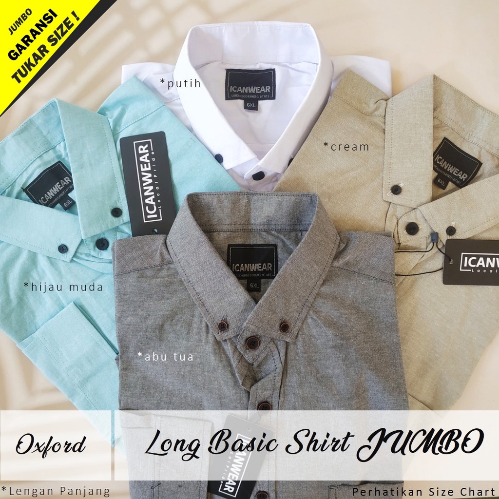 Hem Jumbo Pria Kemeja Polos Big size 5XL 6XL 7XL 8XL 10XL Lengan Panjang Polos Best Seller Bisa Baya