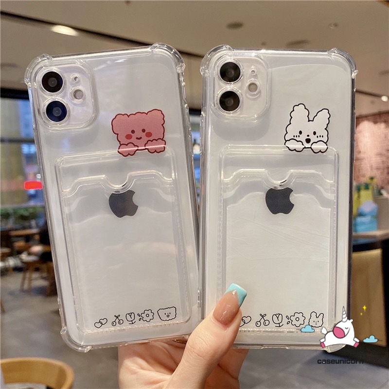 Soft Case Transparan Motif Kartun Beruang Kelinci Untuk iPhone 11 12 13 14 Pro MAX XR X XS MAX 6 6s 7 8 Plus SE 2020