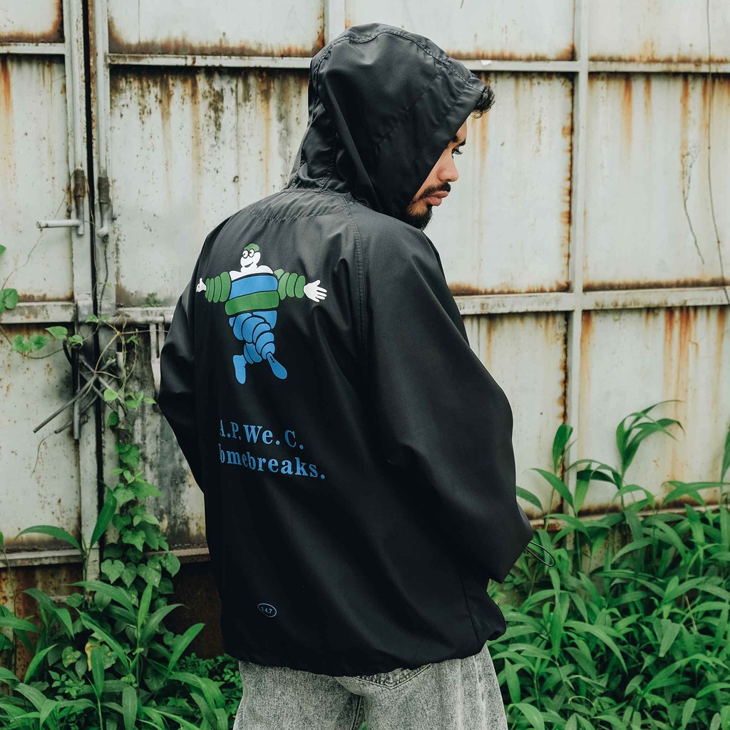 UNKL347 Jaket Pria Windbreaker Warna Hitam Sablon LICH