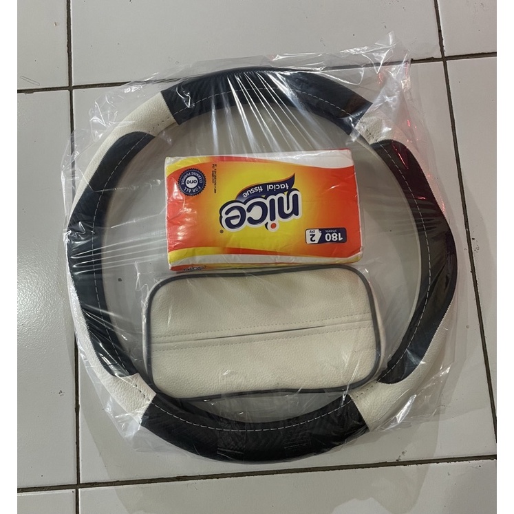 PAKETAN!!! Sarung Stir / Cover Stir Mobil &amp; TEMPAT TISSUE HEADREST MOBIL EXCLUSIVE Asli MBtech