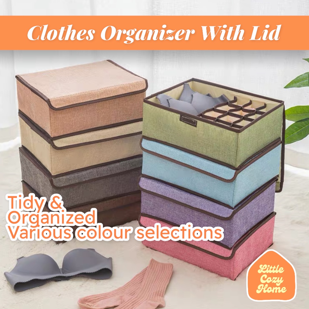 CLOTHES ORGANIZER WITH LID / Warna Lengkap Tempat Penyimpanan Baju Dalam Dengan Tutup / Bersih Higienis Anti Debu / Underwear Storage Organizer / Kotak Penyimpanan Pakaian