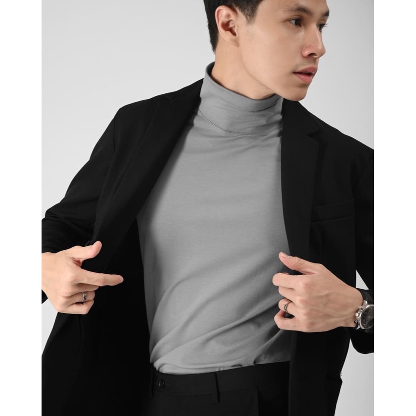 Kaos Rib Kerah Tinggi Turtleneck Wanita dan Pria Bahan Rajut Sweater Rajut Leher Tinggi Reguler Size