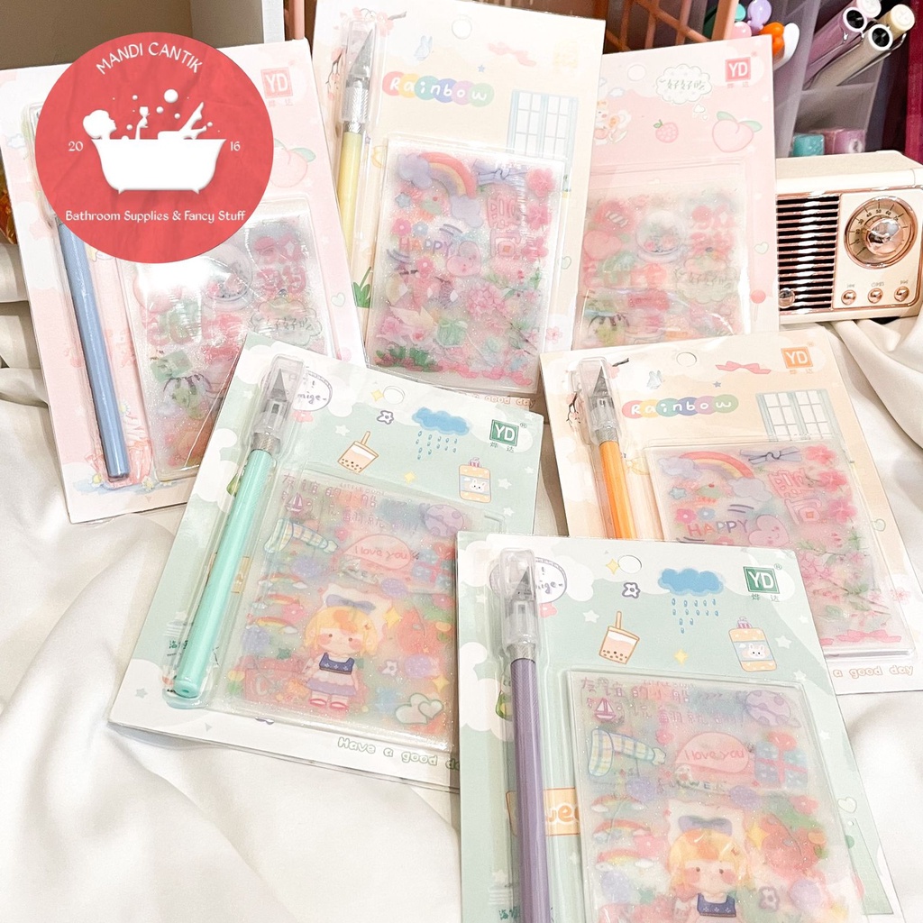 

paket stiker plus pisau pemotong stiker kode YD-XKKD01 cover termurah hampers kreatifitas lucu imut COD