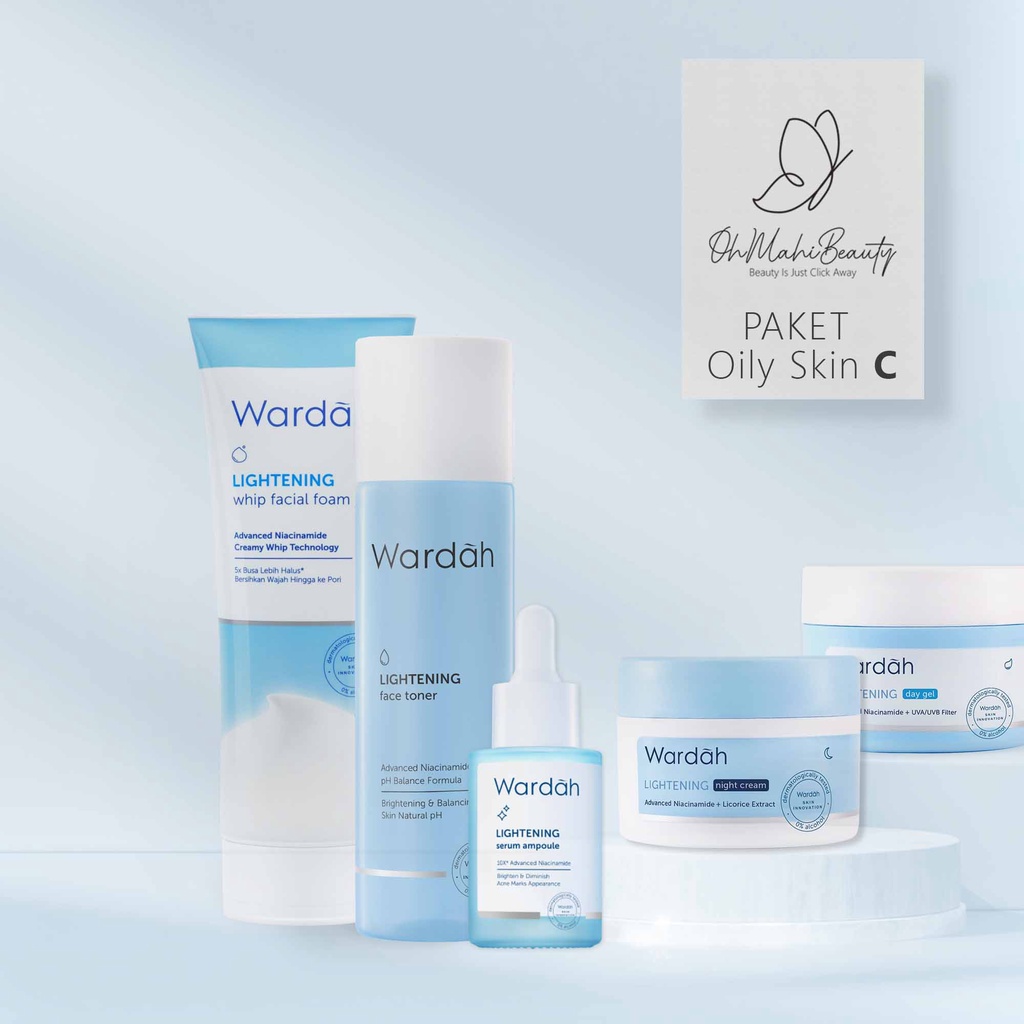 Wardah Paket Lightening Series - Paket Hemat (6pcs) (5pcs) (3pcs) - Skincare Wardah - Paket Wardah Lightening Series-Paket C Oily Skin