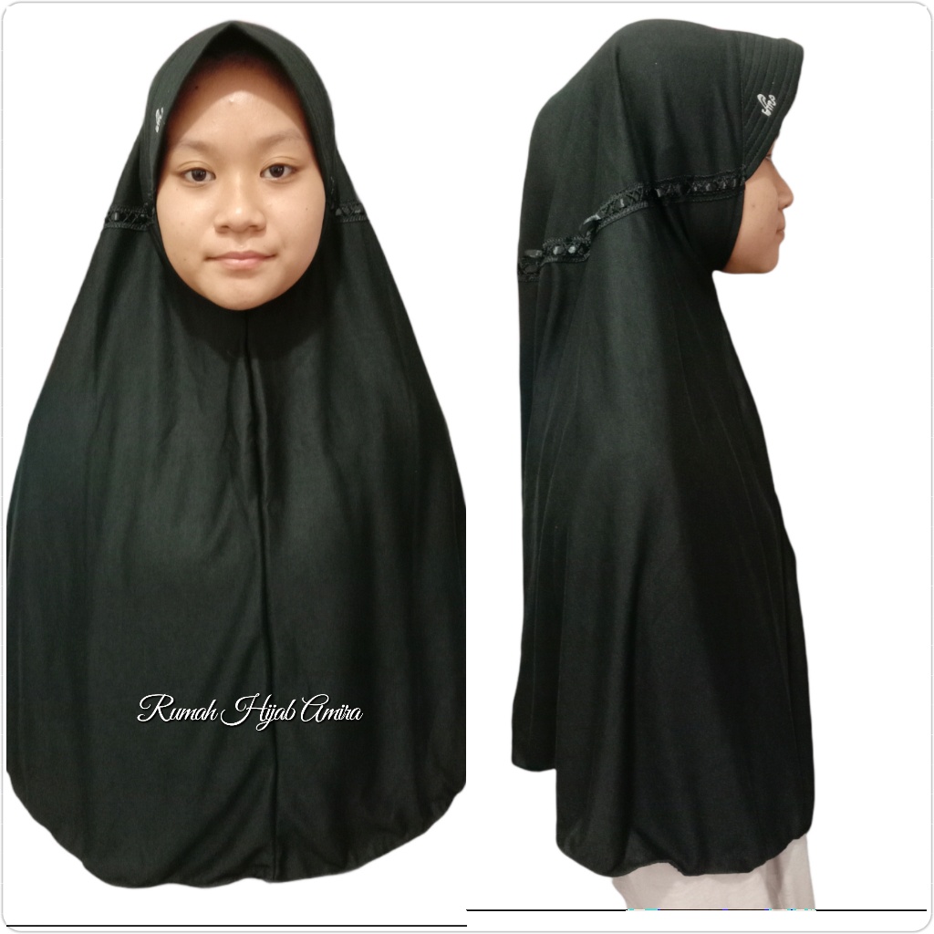 Jilbab Anak Kerudung Rabani Kw Sekolah SMP L Serut Dongker Navy dan Hitam