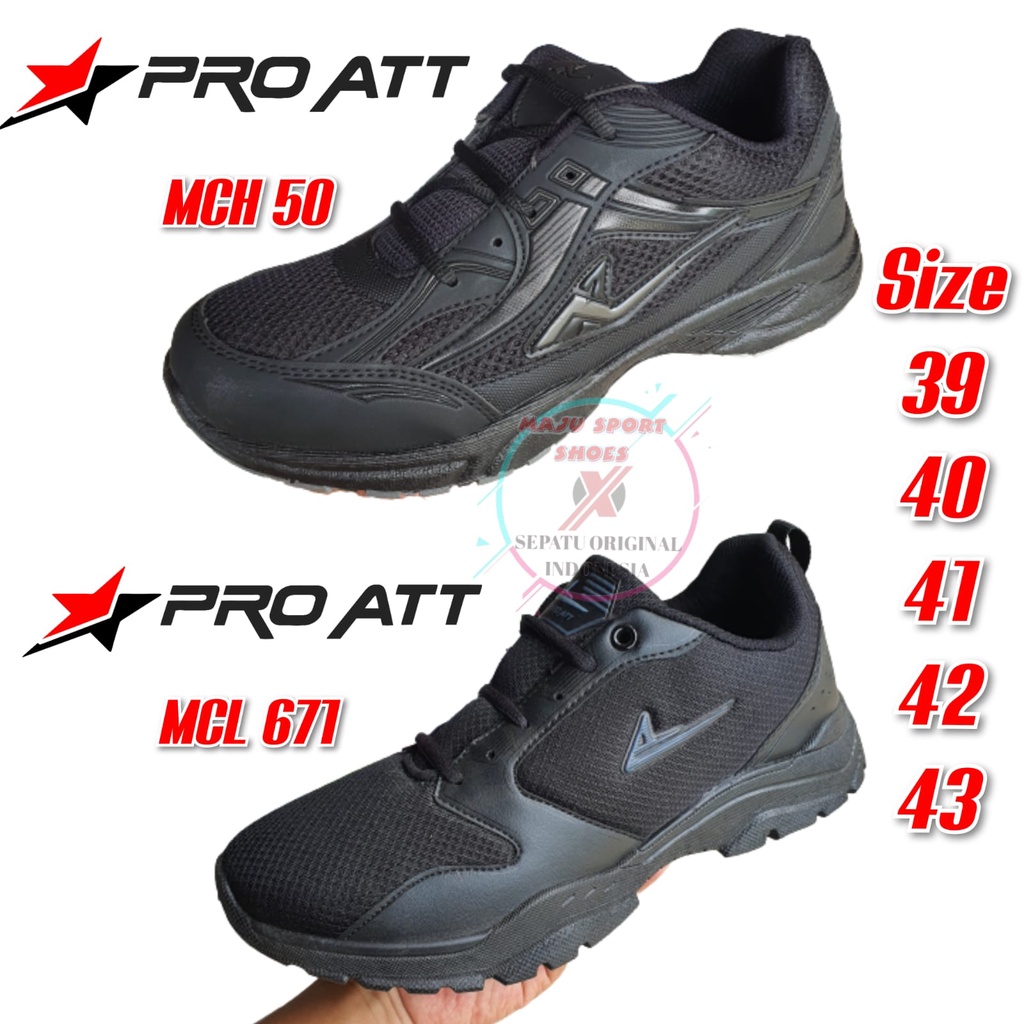 SEPATU ORIGINAL PRO ATT MCH 51 / PRO ATT MC 50 HITAM POLOS - SNEAKERS OLAHRAGA / BADMINTON / TENNIS / VOLLY / GYM / SENAM