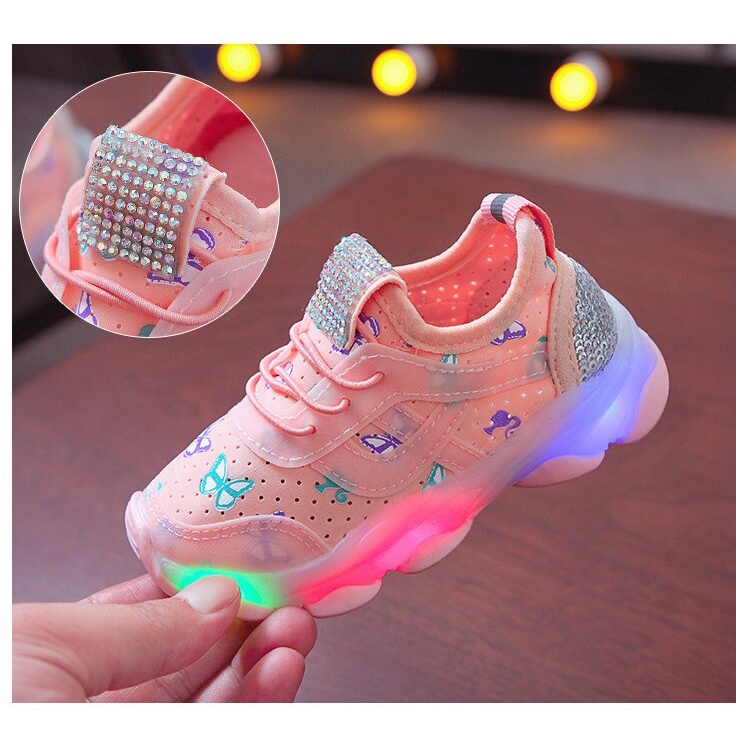 Sepatu Sneaker Anak Perempuan - Sepatu Anak Laki Laki Ultra Light Super LED Sport Import BUTERFLY 012 Running Shoes