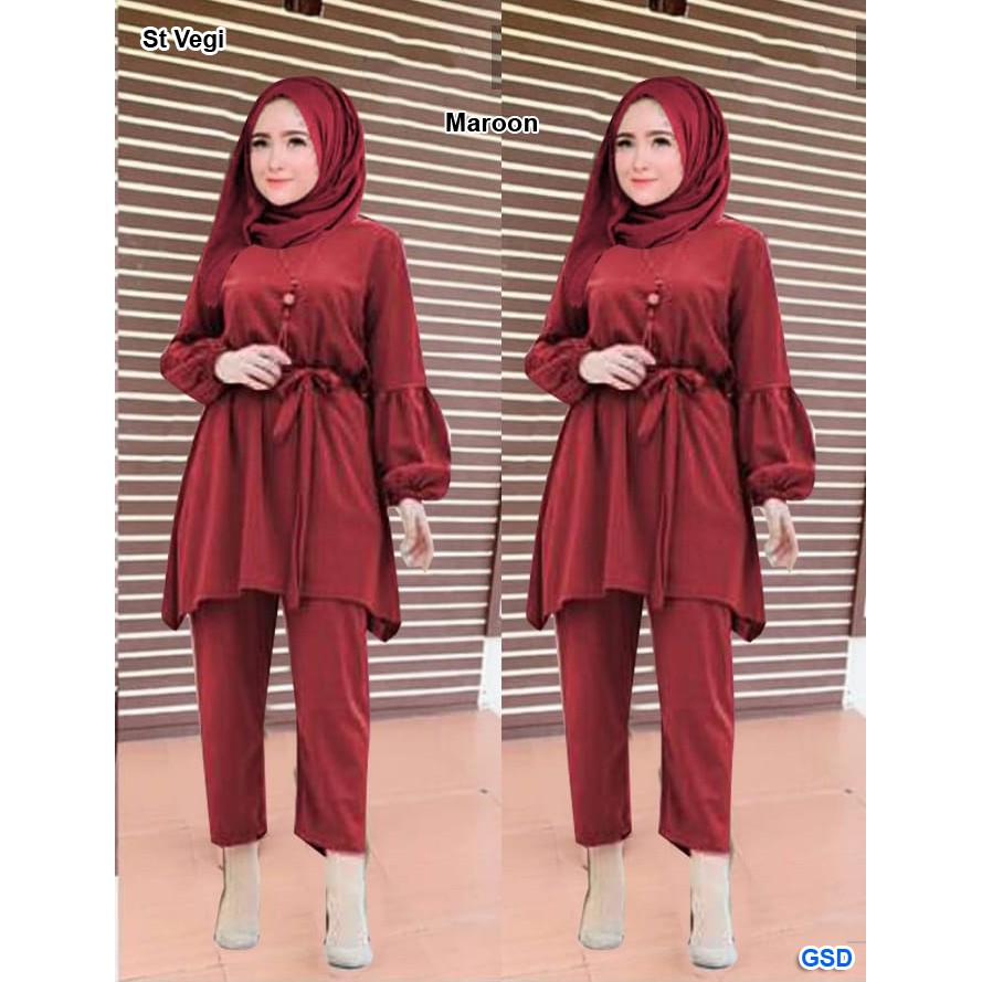 St vegi/setelan blus dan celana muslim/casual hijablooks/fashion muslim murah terbaru kekinian