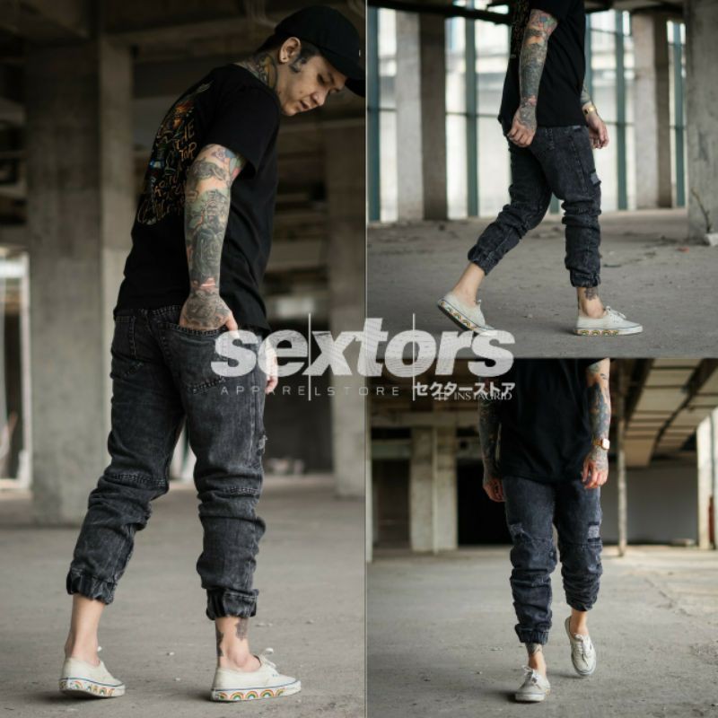 CELENA JOGGER DENIM HITAM PRIA / CELENA PANJANG PRIA / JOGGER DENIM