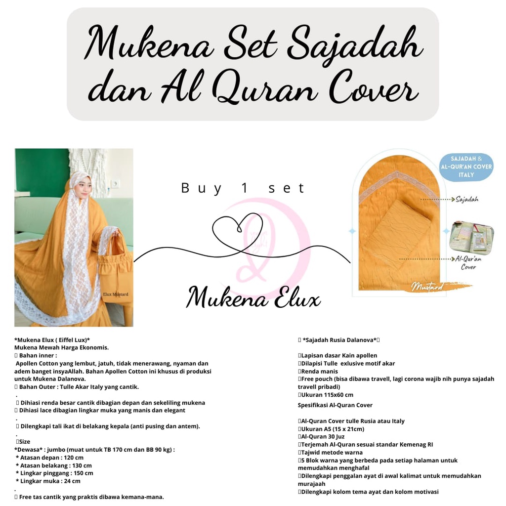 Dalanova Mukena Set Sajadah dan Al Quran Cocok untuk Hantaran Pernikahan Original 100% Mukena Set Ma