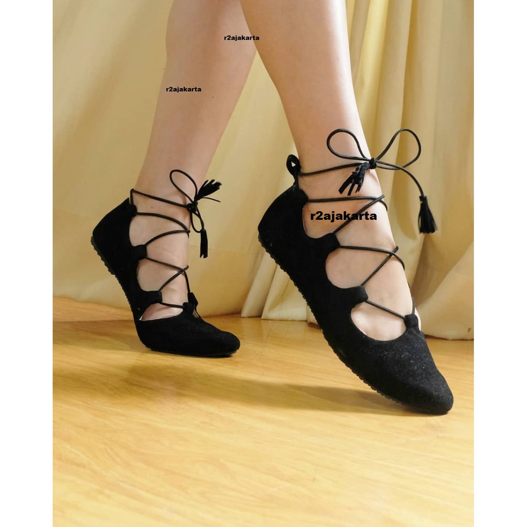 Flat shoes balerina tali karet rumbai - R2AJAKARTA