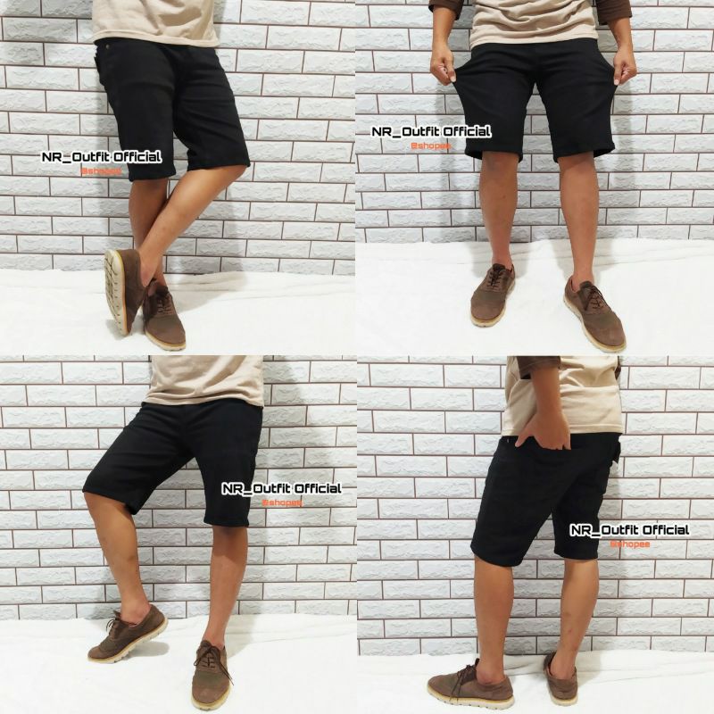 Celana Jeans Pria RC Pendek Slim Fit Surfing Casual  Hitam Pekat 27-38 NR_Outfit Official COD