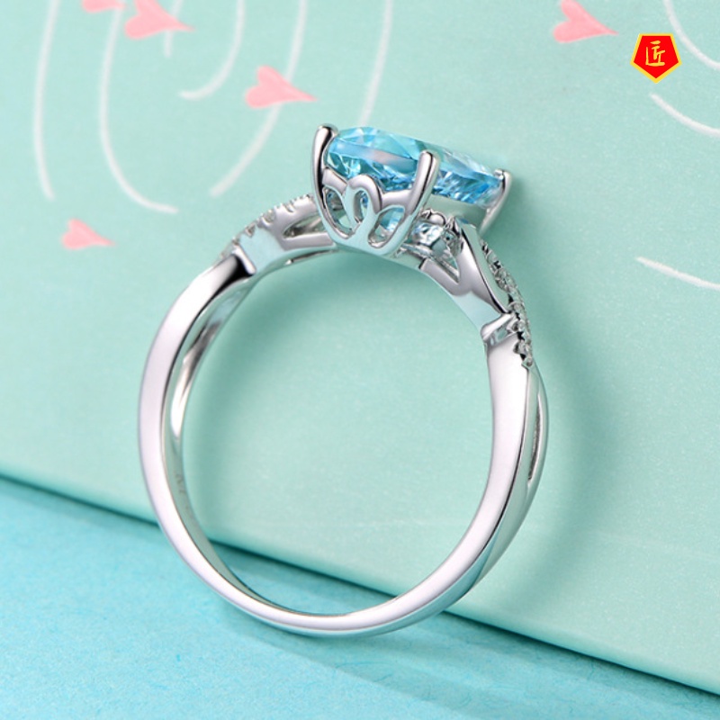 [Ready Stock]Fashion Personality Inlaid Topaz Sapphire Ring for Women