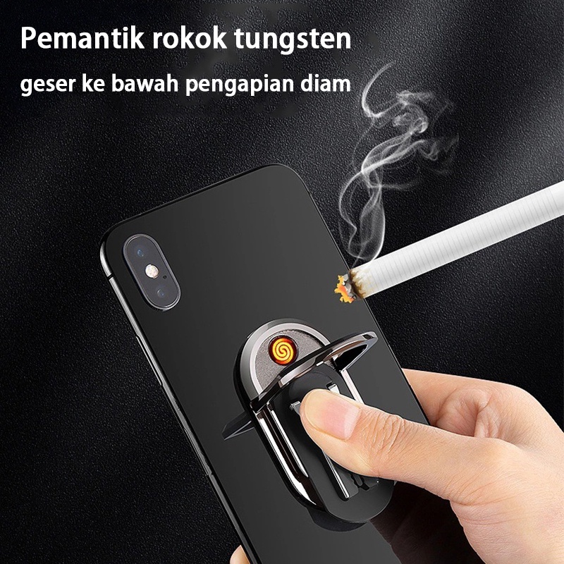 Korek Api Elektrik Ring Holder Handphone USB Lighter Stand Hp / Pemantik rokok gesper cincin / Ring Holder Stand Pengisian USB Charger / Phone Hold Lighter