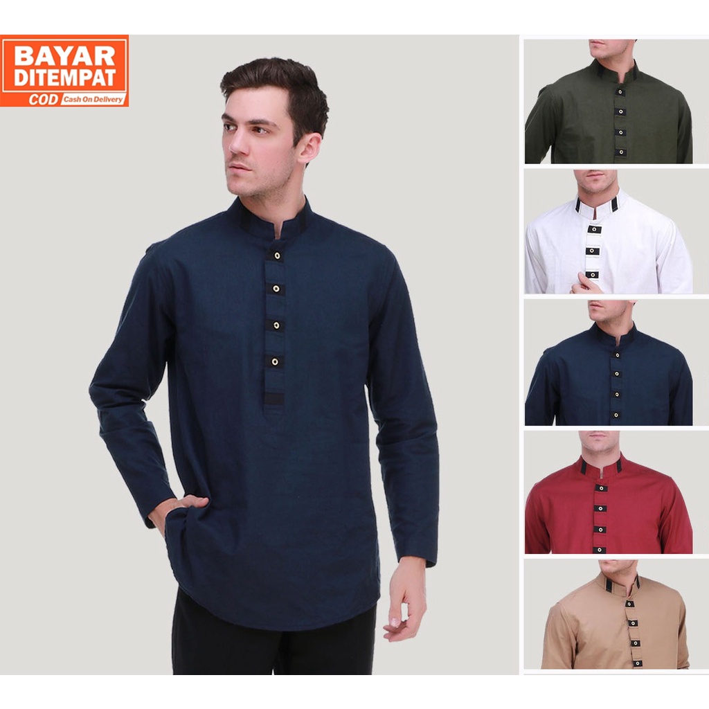 Baju Kurta Atasan Muslim Pria Koko Fatih Premium Lengan Panjang Bahan Cotton Original, Adem &amp; Nyaman