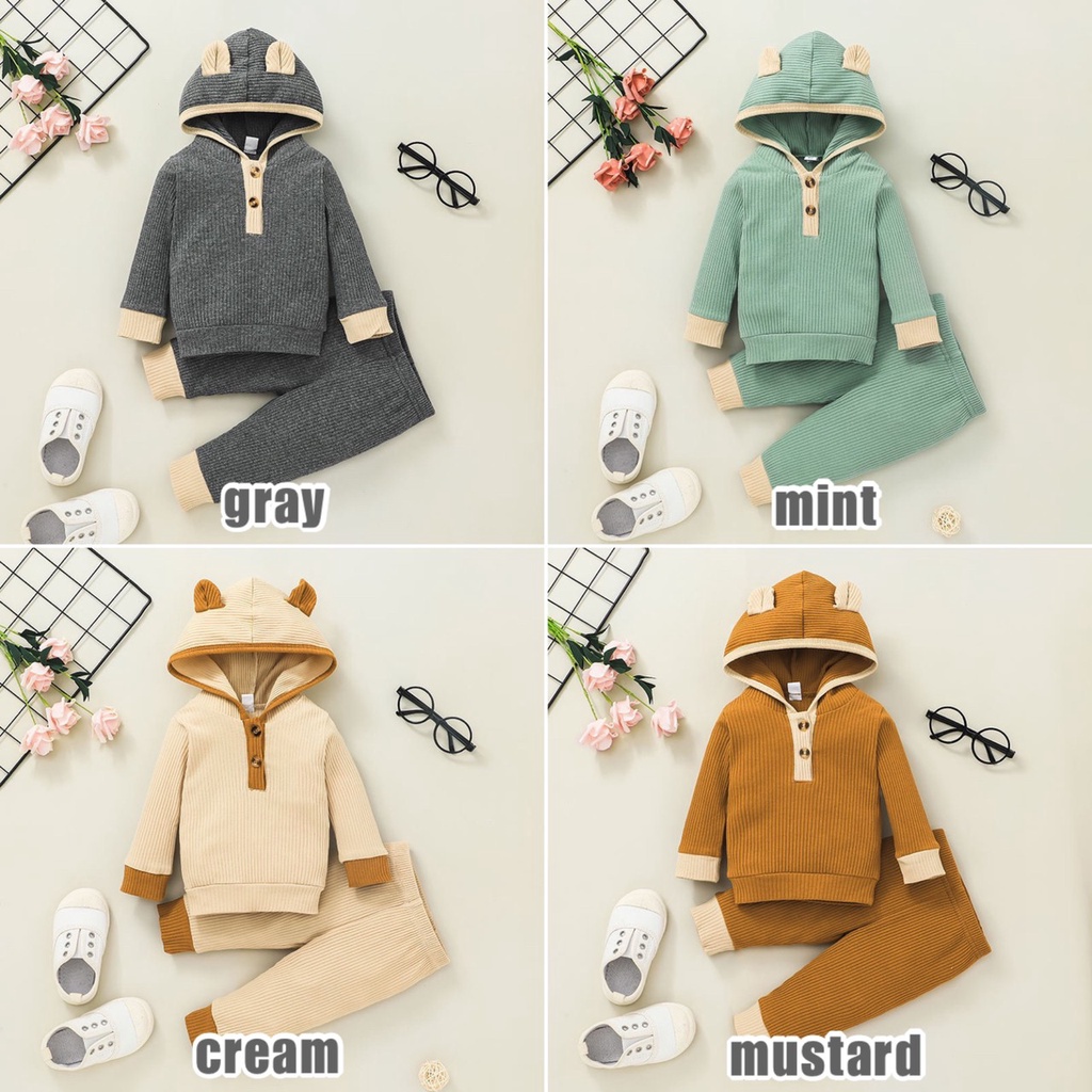 0-2 thn || SETELAN KAOS HOODIE + CELANA (1 set) ANAK CASUAL BAJU TIDUR PIYAMA catalog XMY BD