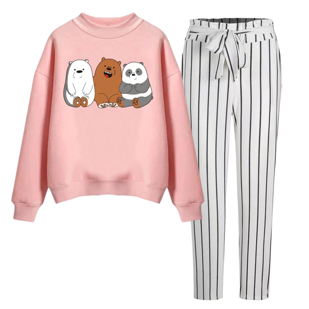 BESS - Baju Setelan Wanita Murah / Setelan Sweater + Celana Salur - DARE BEAR