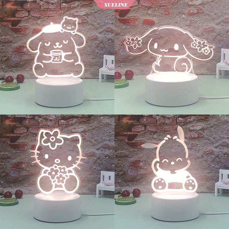 Lampu Meja LED 3D Bentuk Hello Kitty Kuromi My Melody 3 Warna Untuk Dekorasi