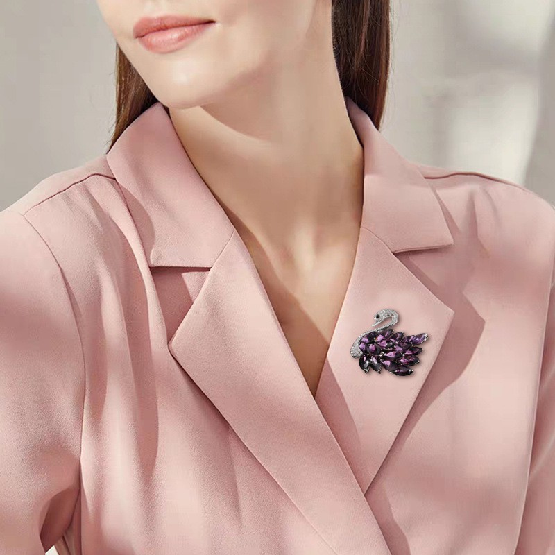 Hot Sale Korea Indah Bros Kristal Swan Bouquet Mutiara Cinta Bros High-end Opal Bunga Busur Bros Mode semua pertandingan Aksesoris-6