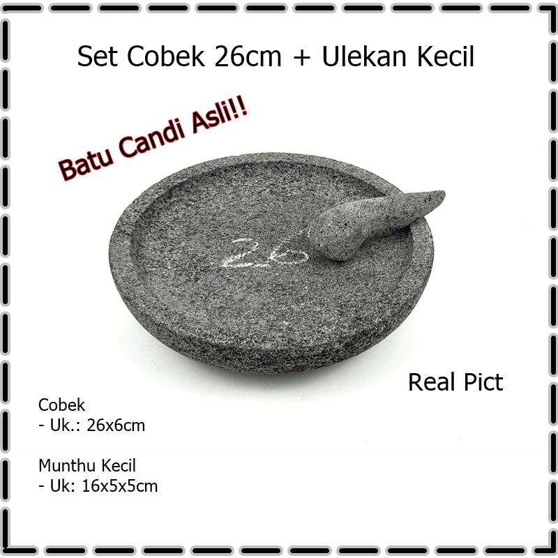 Cobek 26cm + Ulekan Batu Candi Asli