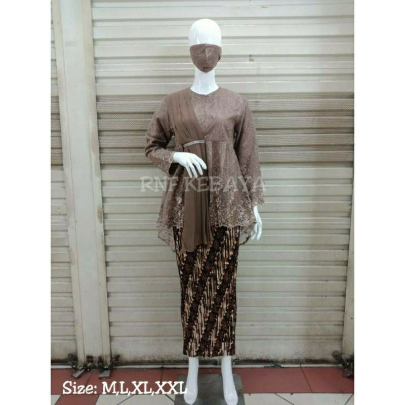 New kebaya tulle selendang maya ( free masker ) kebaya modern/kebaya kondangan/ baju kebaya/kebaya-Mocca