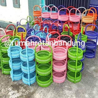 Termurah Rak  bawang susun 3 model ketupat rotan  sintetis  