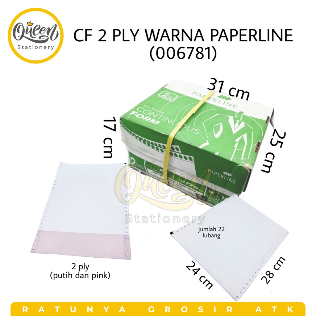 

1 BOX CF 2 PLY WARNA PAPERLINE / CONTINUOUS FORM / KERTAS KASIR / KERTAS NOTA (006781)