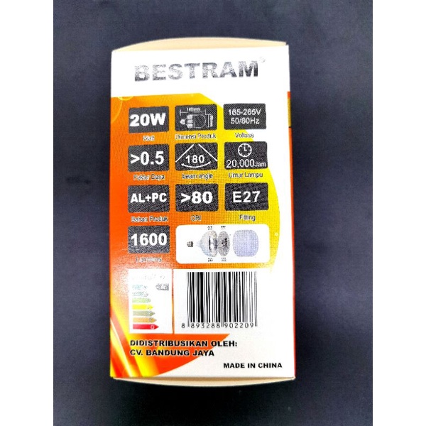 Lampu Led 20w Bestram Supermax, warna bolam putuh 6500K, garansi 1tahun