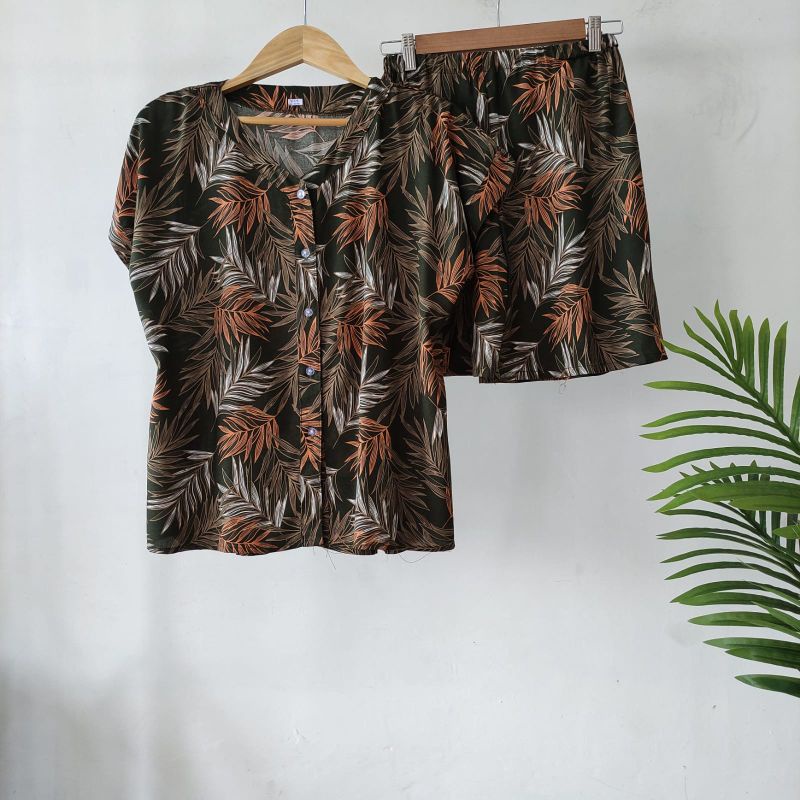 0PIYAMA KANCING PENDEK | PIYAMA BUSUI PENDEK | PIYAMA RAYON | BAJU TIDUR MURAH-KCB 33