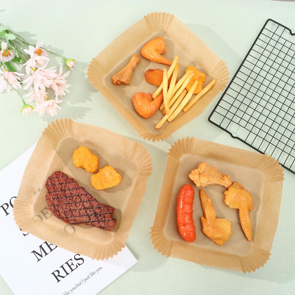 Solighter 50Pcs Air Fryer Paper Liner Alas &amp; Penjepit Baking Sekali Pakai Roasting Air Fryer Liner