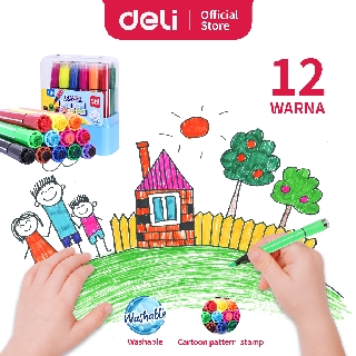 Deli Spidol 12 Warna Tinta tidak berbau dan tidak beracun Warna Cerah Deli Spidol 12 Warna Tinta tidak berbau dan tidak beracun Warna Cerah