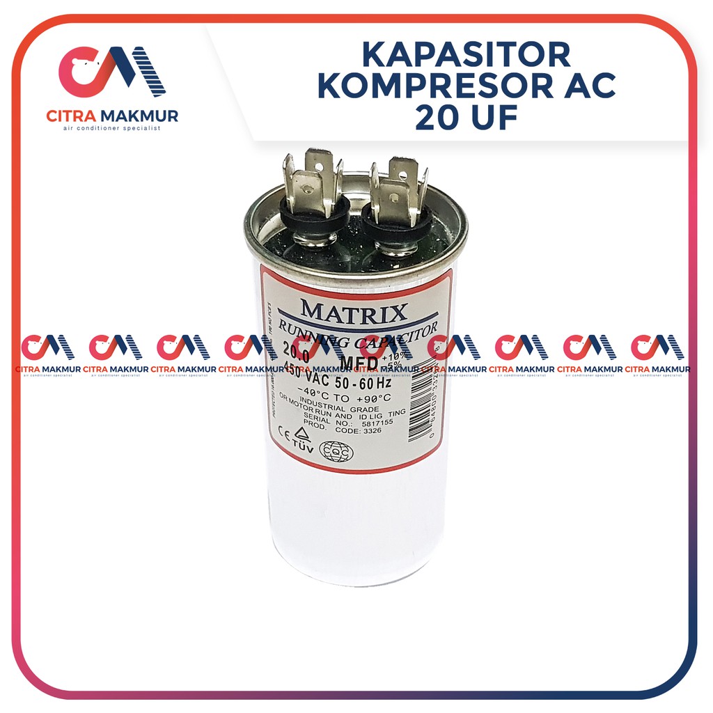 Kapasitor AC 20 uF Capasitor Air Conditioner Kompresor Compresor Tabung Mesin Aluminium matrix