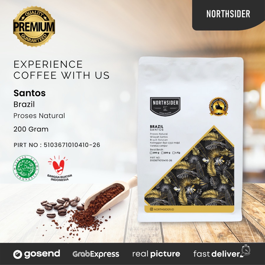 BIJI KOPI ARABIKA BRAZIL SANTOS NATURAL - 200GR NORTHSIDER COFFEE