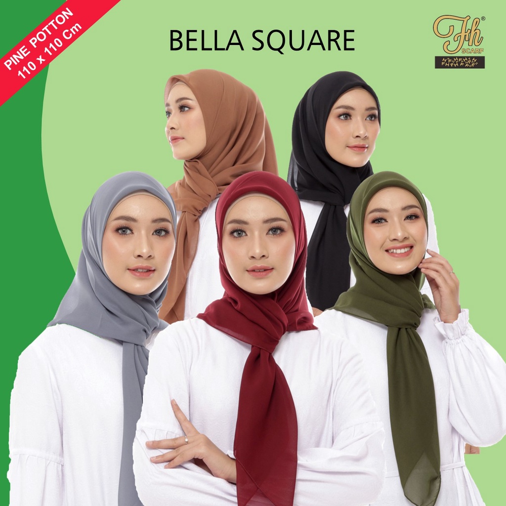 Hijab Segi Empat Bella Square Fine Potton 110 x 110 Jahit Neci Premium